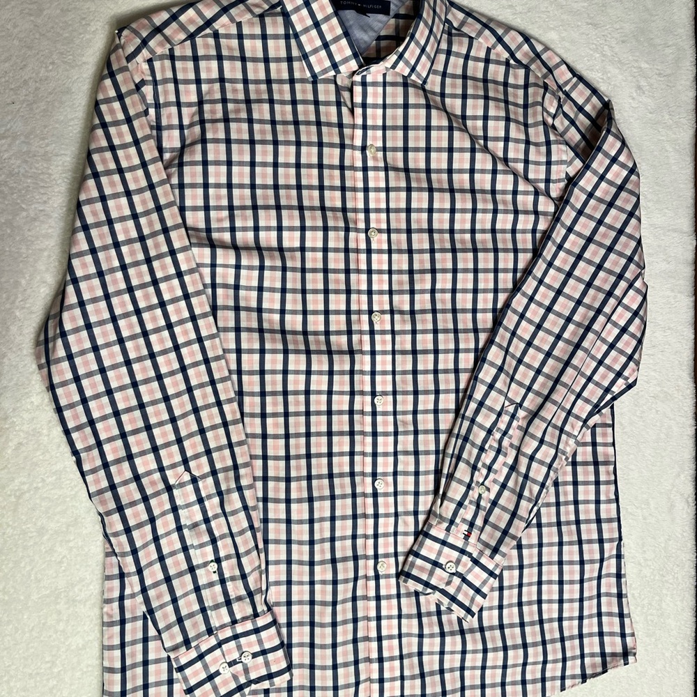Tommy Hilfiger Pink and Navy Checked Dress Shirt
